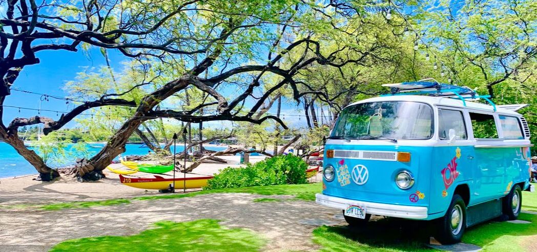 Combi van on the beach at A-Bay